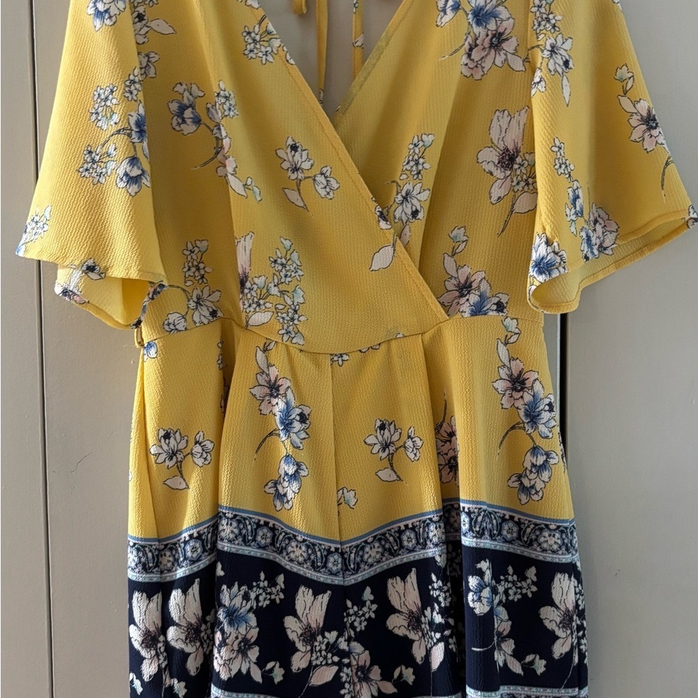 Floral Yellow and Navy Romper
